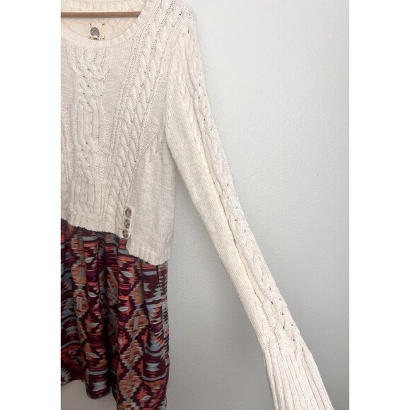 Lilka Anthropologie Cream Thick Cable Knit Duxbury Sweater Dress M Aztec Layered - Picture 6 of 8